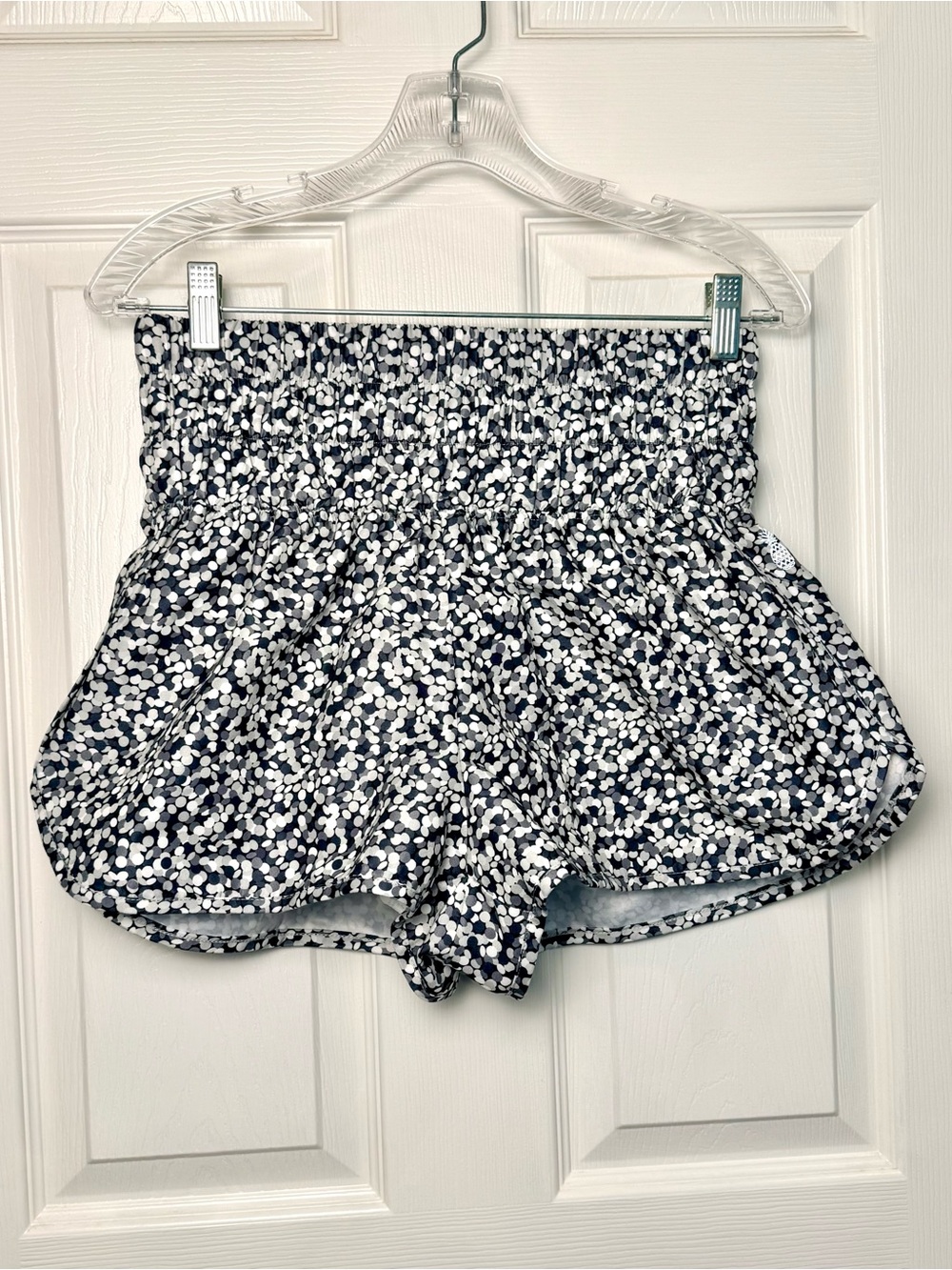 Smocked Waist Athletic Shorts in Monocrome Dot Print